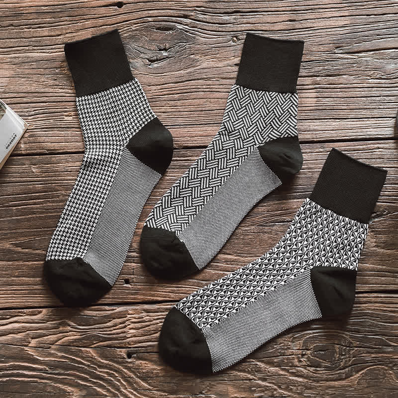 Men's Black Leisure Lattice Striped Crew Socks - image 1