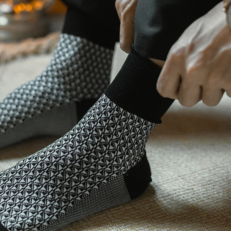 Men's Black Leisure Lattice Striped Crew Socks - image 3
