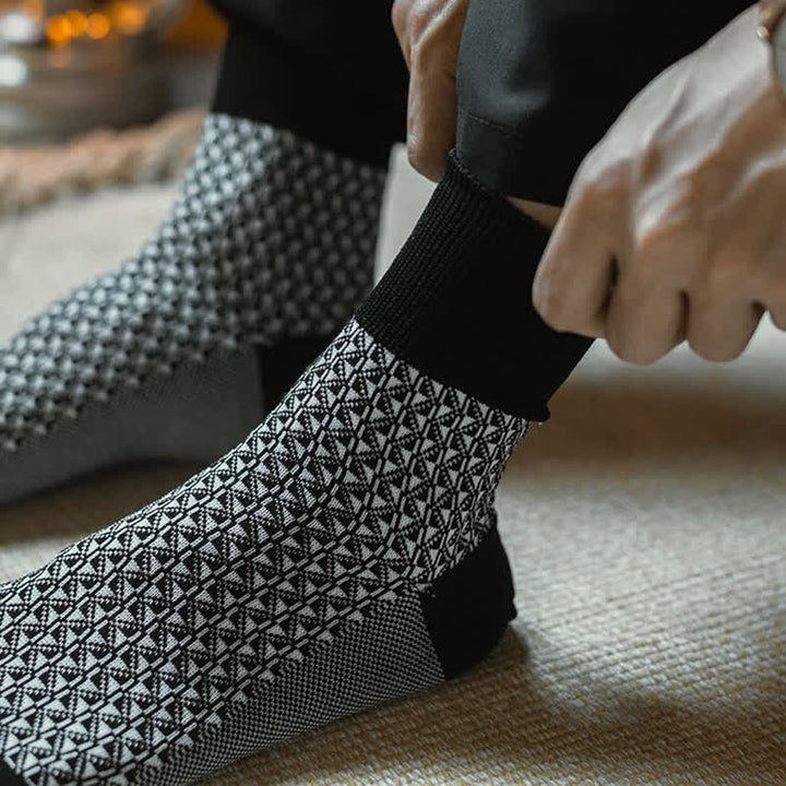 Men's Black Leisure Lattice Striped Crew Socks - image 3