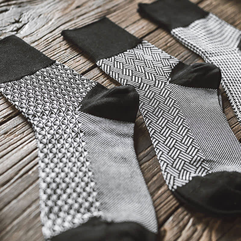 Men's Black Leisure Lattice Striped Crew Socks - image 4