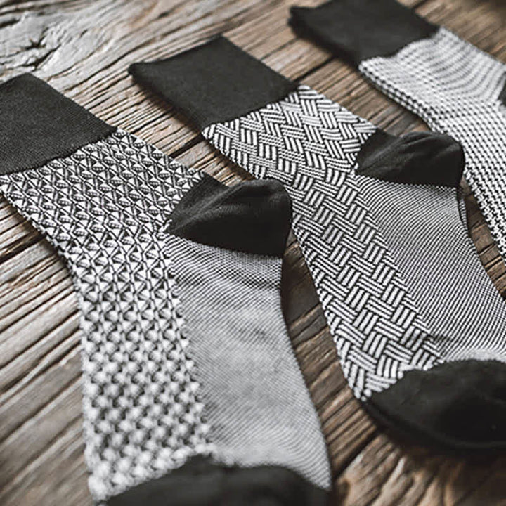 Men's Black Leisure Lattice Striped Crew Socks - image 4