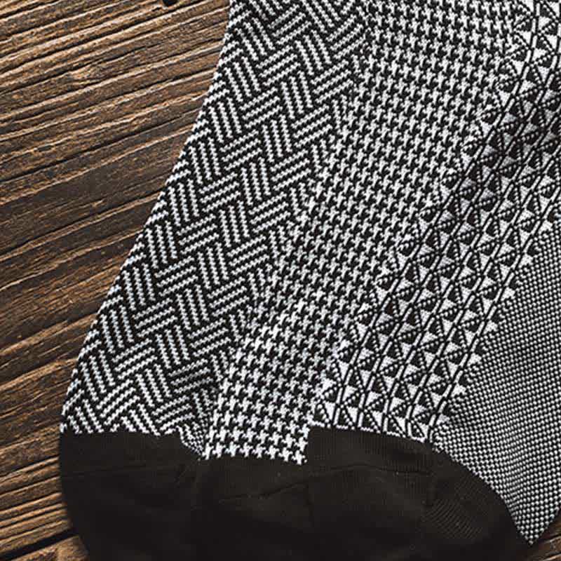 Men's Black Leisure Lattice Striped Crew Socks - image 5