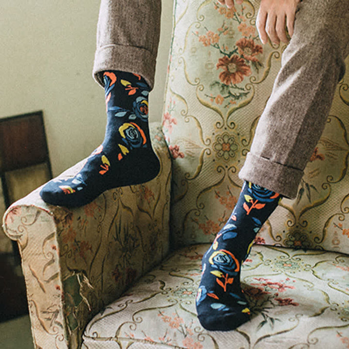 Men's Navy Wild Blue Roses Crew Socks - image 5