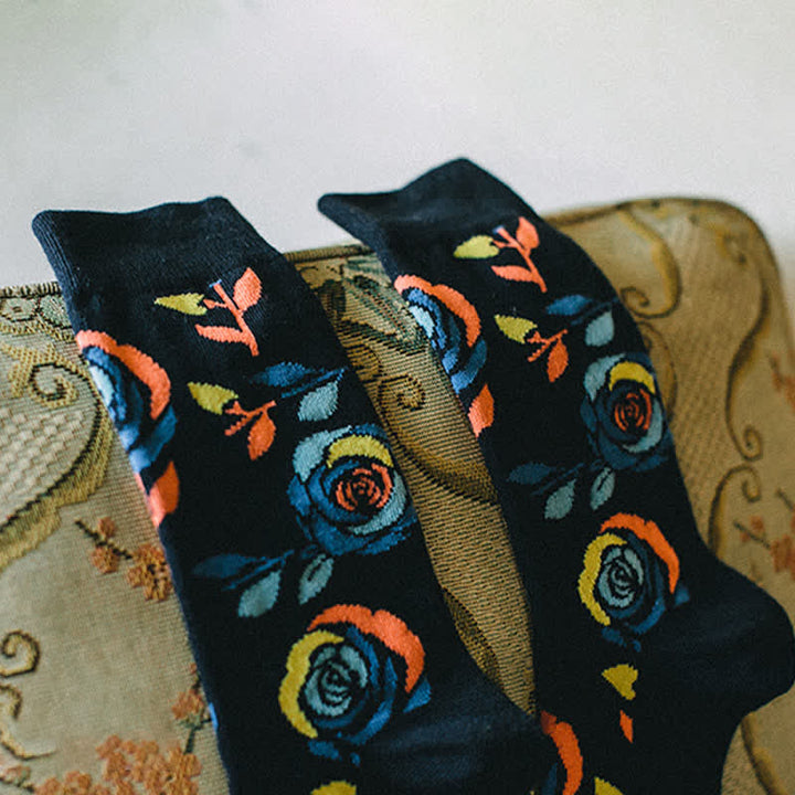 Men's Navy Wild Blue Roses Crew Socks - image 8