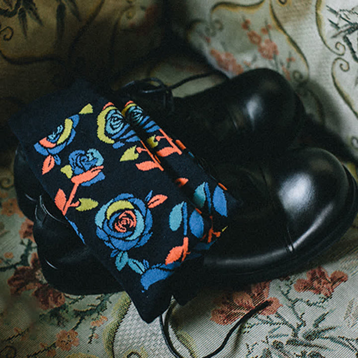 Men's Navy Wild Blue Roses Crew Socks - image 7