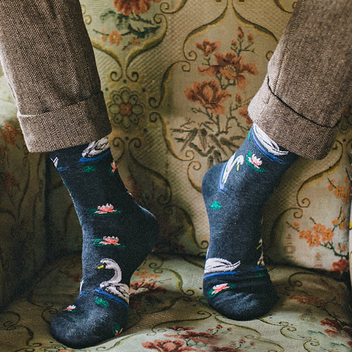 Men's Funky Swimming Swan Crew Socks - Dark Blue - EU 38-44 - image 0