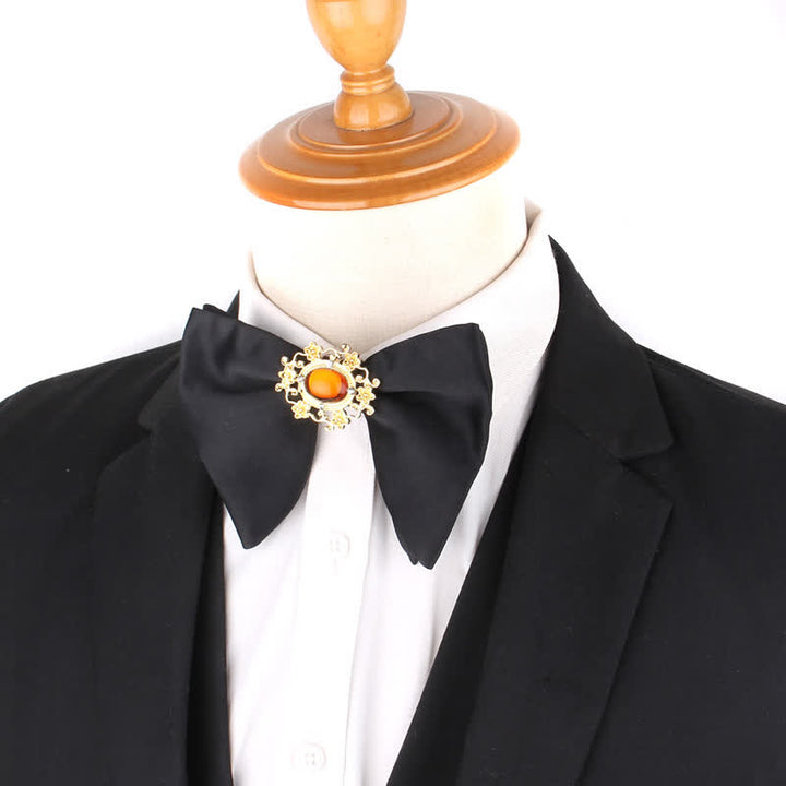 Men's Black Butterfly Rhinestone Oversized Pointed Bow Tie - image 2