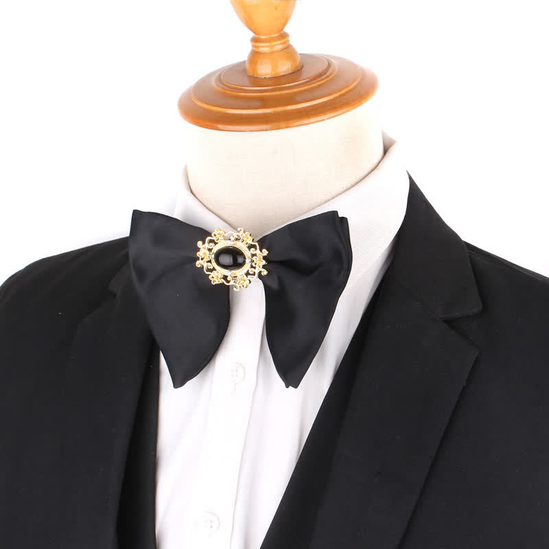 Men's Black Butterfly Rhinestone Oversized Pointed Bow Tie