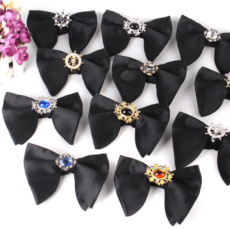 Men's Black Butterfly Rhinestone Oversized Pointed Bow Tie - image 0