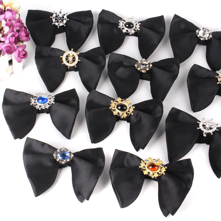 Men's Black Butterfly Rhinestone Oversized Pointed Bow Tie - image 0