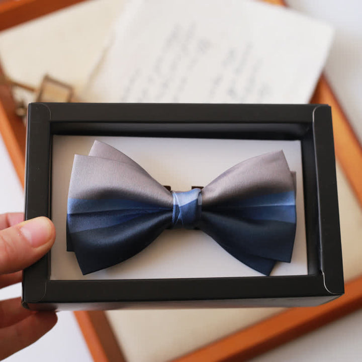 Men's Contrast Color Navy & Silver Gray Bow Tie - Style #2 - image 4
