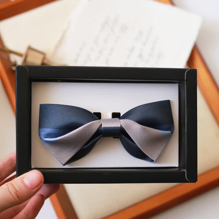 Men's Contrast Color Navy & Silver Gray Bow Tie - Style #1 - image 2