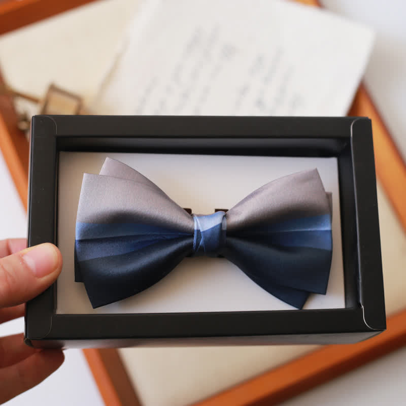 Men's Contrast Color Navy & Silver Gray Bow Tie - Style #2 - image 4