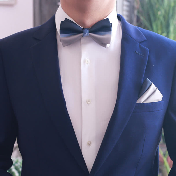 Men's Contrast Color Navy & Silver Gray Bow Tie - image 6