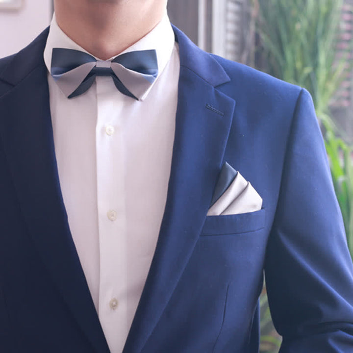 Men's Contrast Color Navy & Silver Gray Bow Tie - image 3