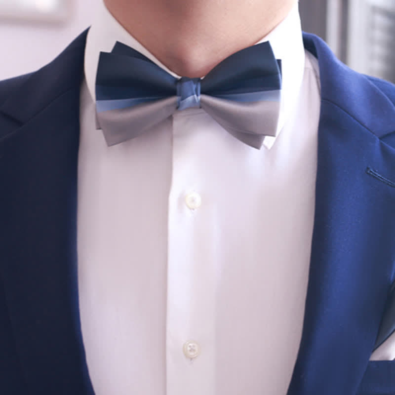 Men's Contrast Color Navy & Silver Gray Bow Tie - image 5