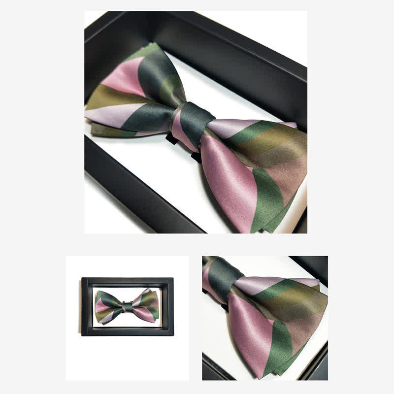 Men's Forest Green & Pink Double Layered Bow Tie - image 9
