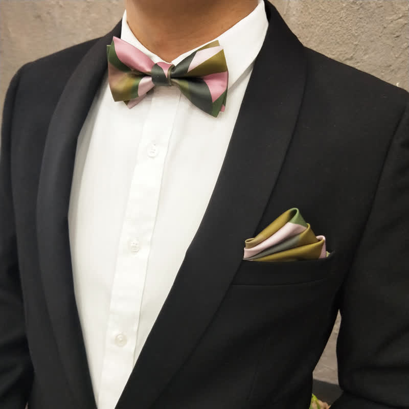 Men's Forest Green & Pink Double Layered Bow Tie - image 7