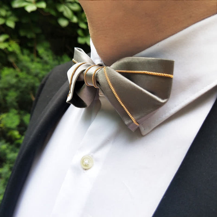Men's Noble Gray Tone Gold Chain Bow Tie - image 6