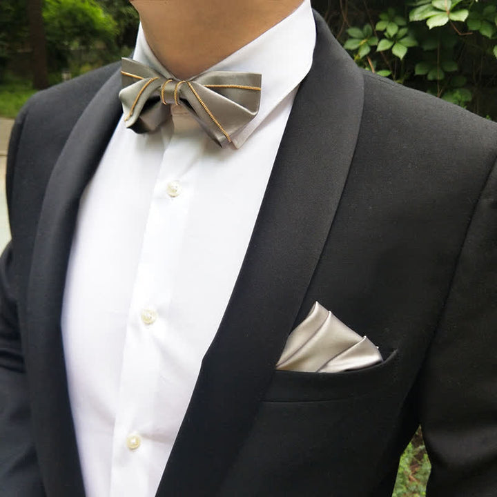 Men's Noble Gray Tone Gold Chain Bow Tie - image 5