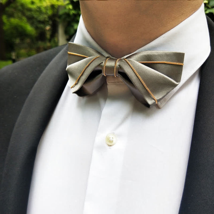 Men's Noble Gray Tone Gold Chain Bow Tie - Gray - image 0