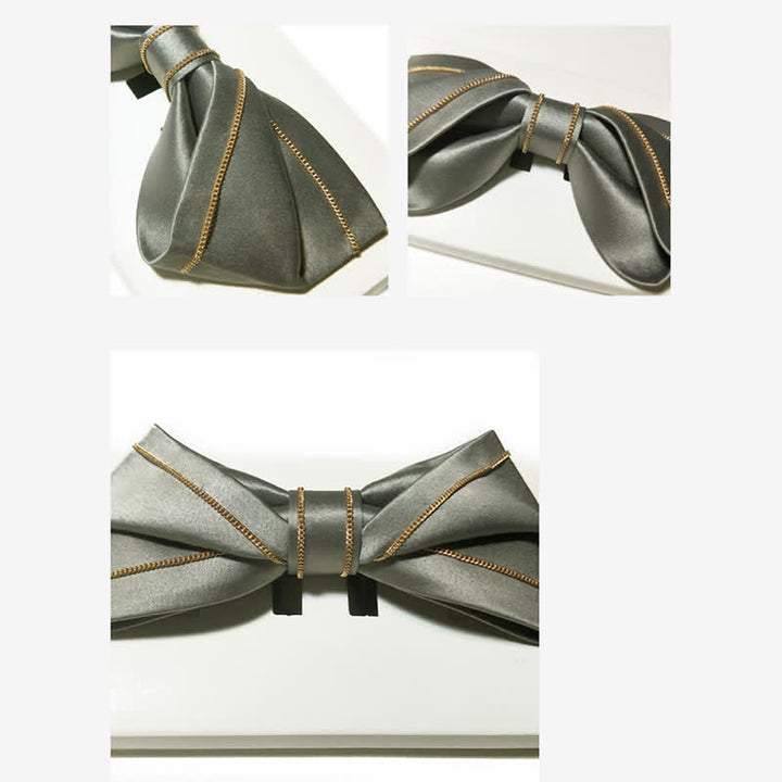 Men's Noble Gray Tone Gold Chain Bow Tie - image 3