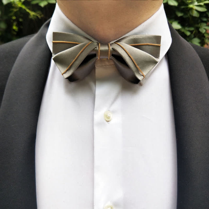 Men's Noble Gray Tone Gold Chain Bow Tie - image 1