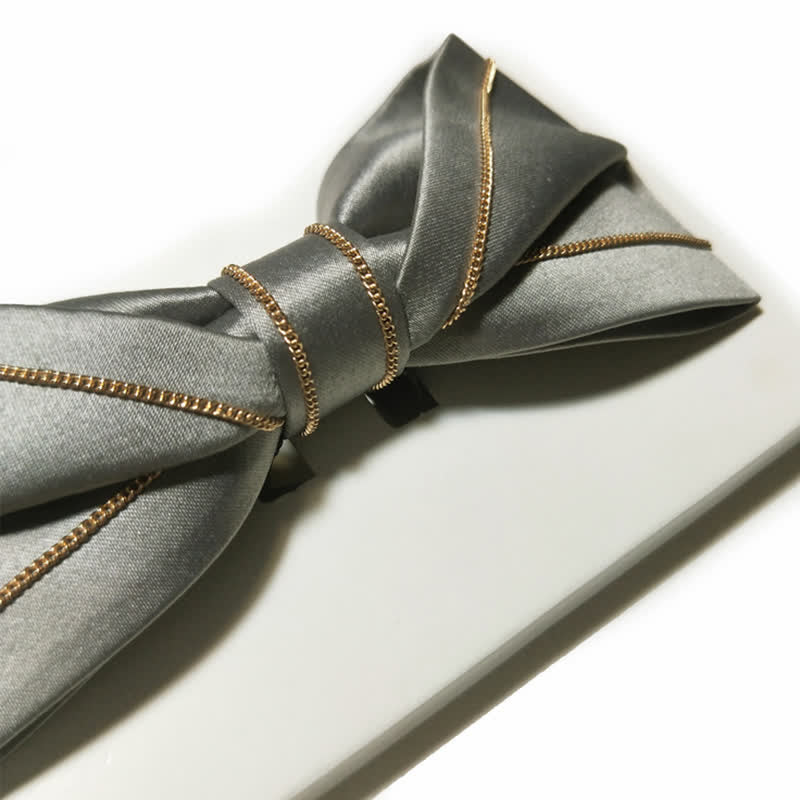 Men's Noble Gray Tone Gold Chain Bow Tie - image 4