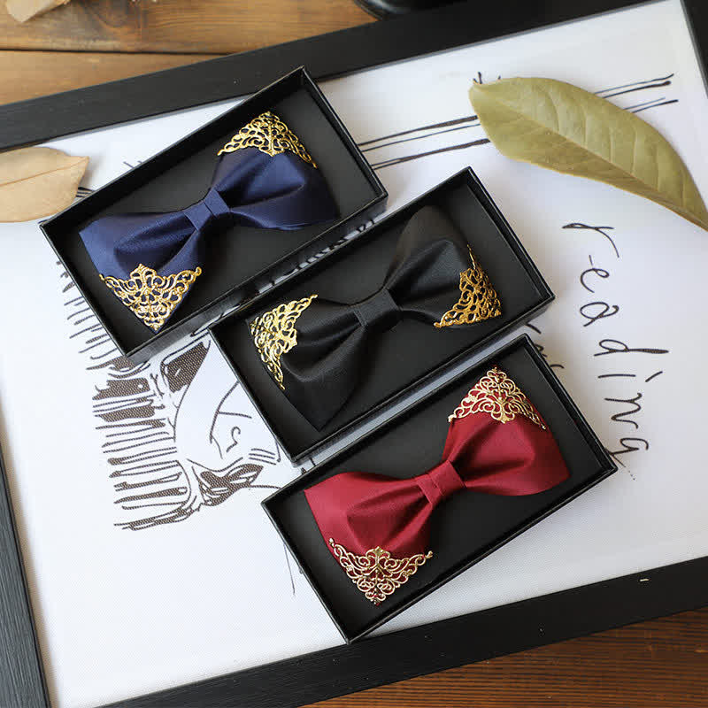 Men's Hollow Gold Metal Decor Bow Tie - image 2