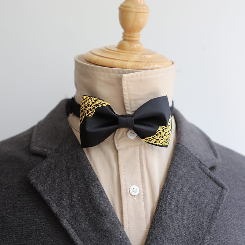 Men's Hollow Gold Metal Decor Bow Tie - Black - image 3