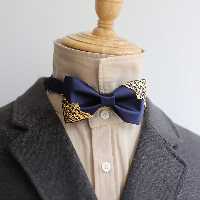 Men's Hollow Gold Metal Decor Bow Tie - Navy - image 1