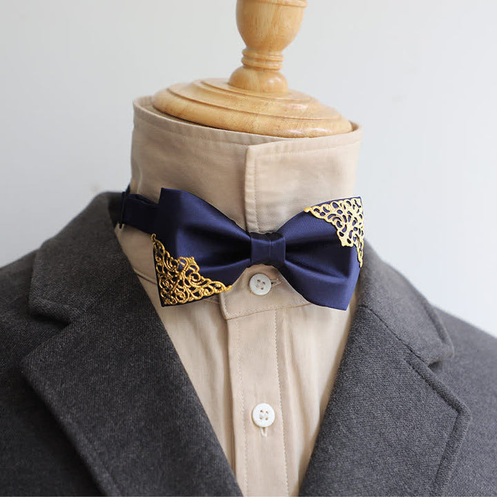 Men's Hollow Gold Metal Decor Bow Tie - Navy - image 1