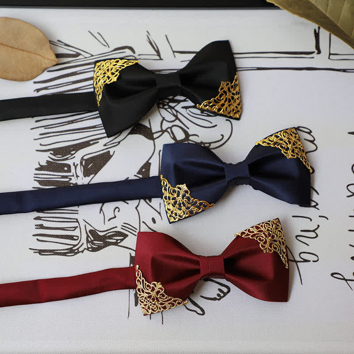 Men's Hollow Gold Metal Decor Bow Tie - image 0