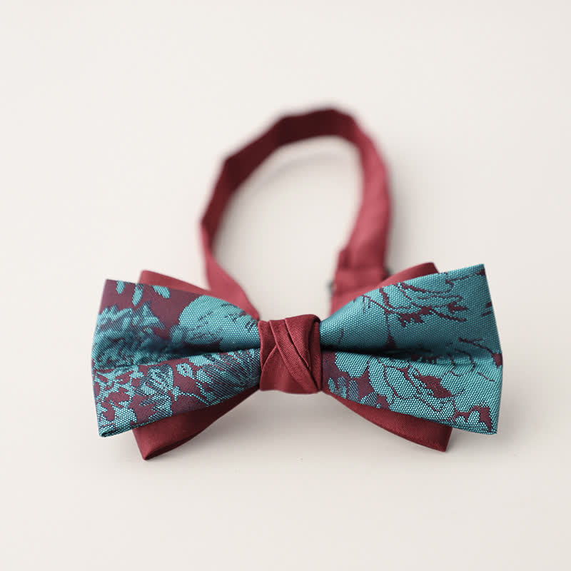 Men's Double Layers Striped Floral Colored Bow Tie - Style #14 - image 17