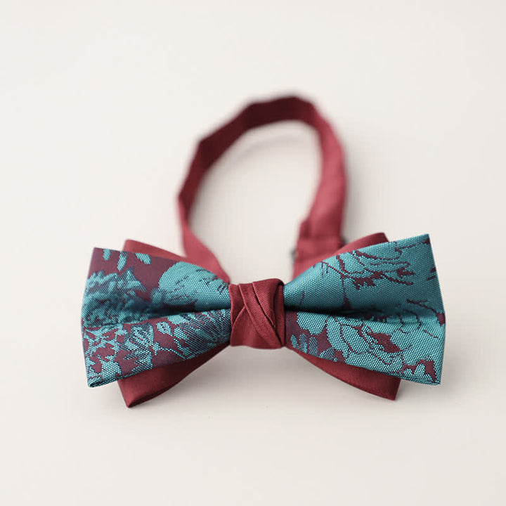 Men's Double Layers Striped Floral Colored Bow Tie - Style #14 - image 17