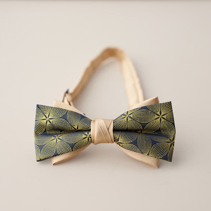 Men's Double Layers Striped Floral Colored Bow Tie - Style #12 - image 15