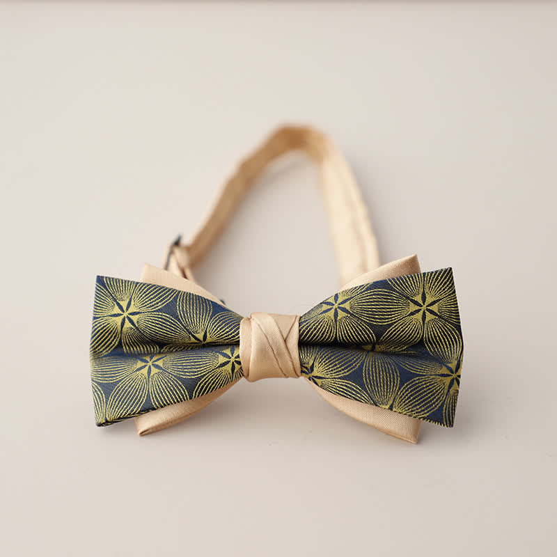 Men's Double Layers Striped Floral Colored Bow Tie - Style #12 - image 15