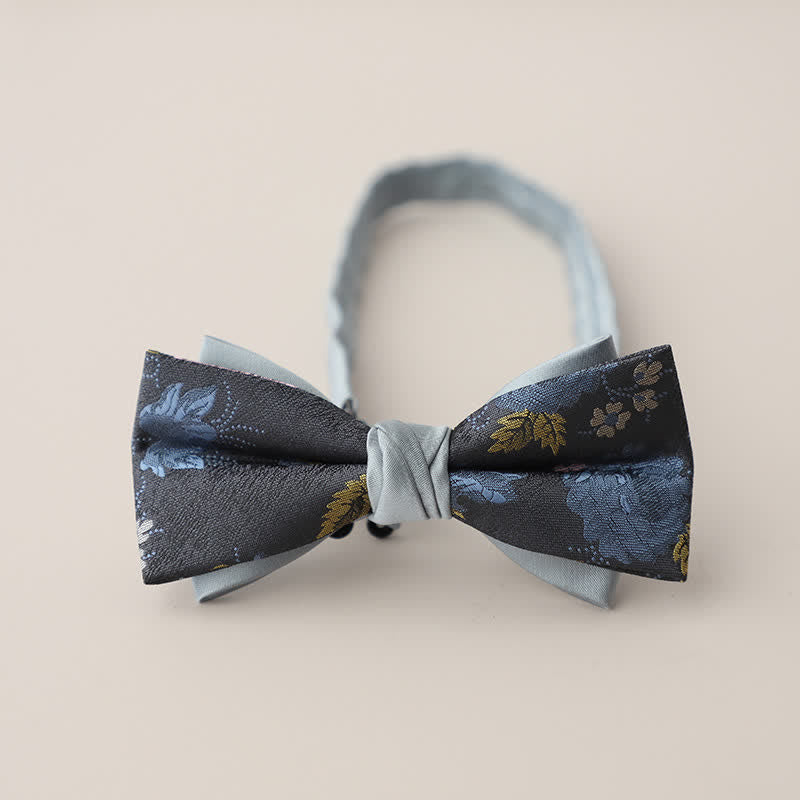 Men's Double Layers Striped Floral Colored Bow Tie - Style #15 - image 18