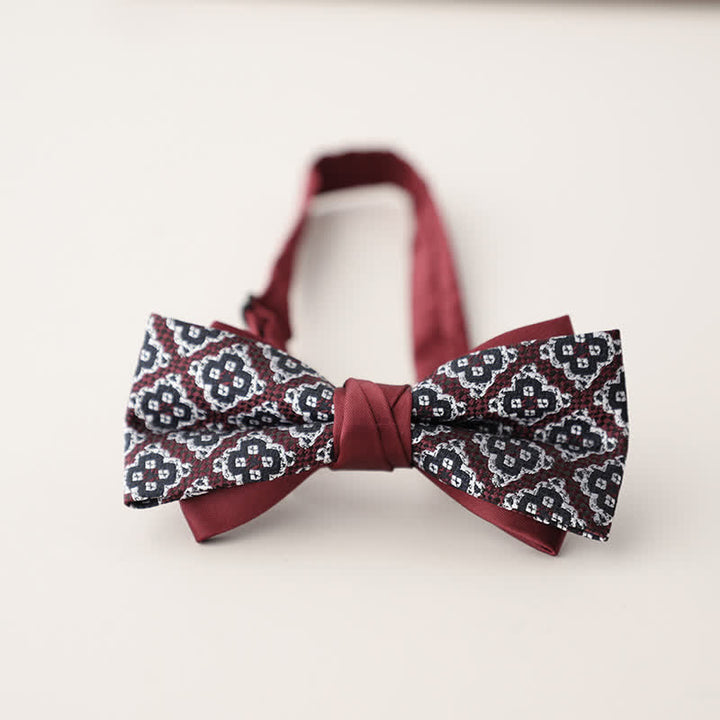 Men's Double Layers Striped Floral Colored Bow Tie - Style #21 - image 24