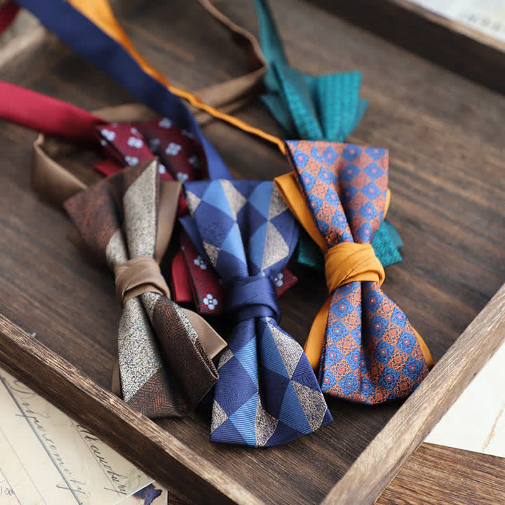 Men's Double Layers Striped Floral Colored Bow Tie - image 1
