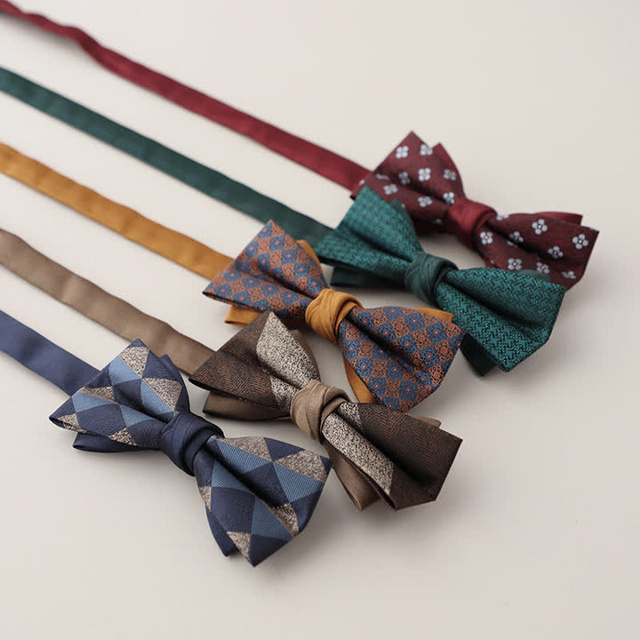 Men's Double Layers Striped Floral Colored Bow Tie - image 0