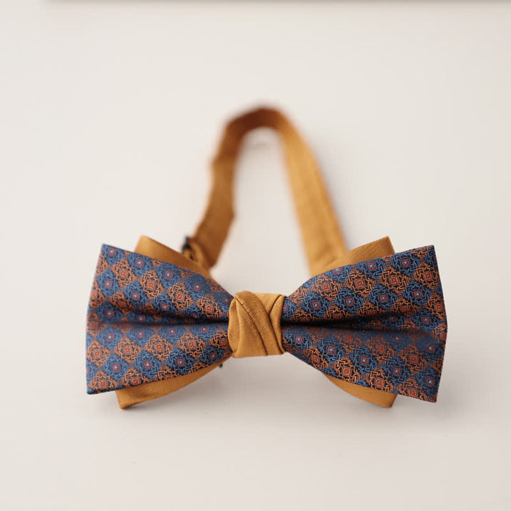 Men's Double Layers Striped Floral Colored Bow Tie - Style #24 - image 27