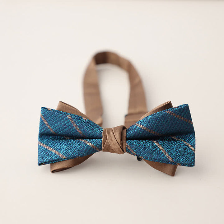 Men's Double Layers Striped Floral Colored Bow Tie - Style #3 - image 6