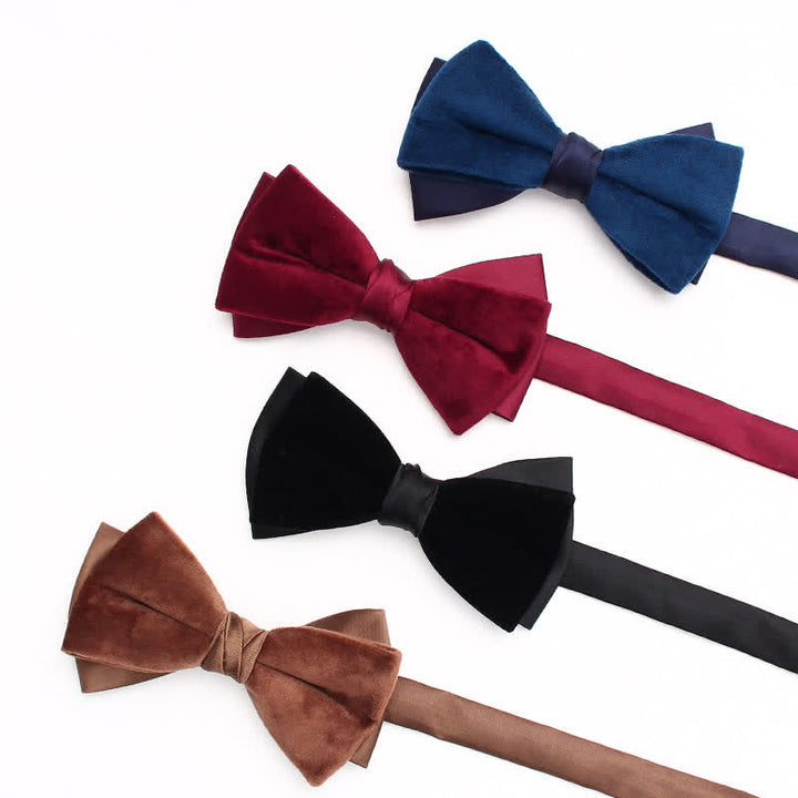 Men's Velvet Double Layered Patchwork Color Bow Tie - image 4