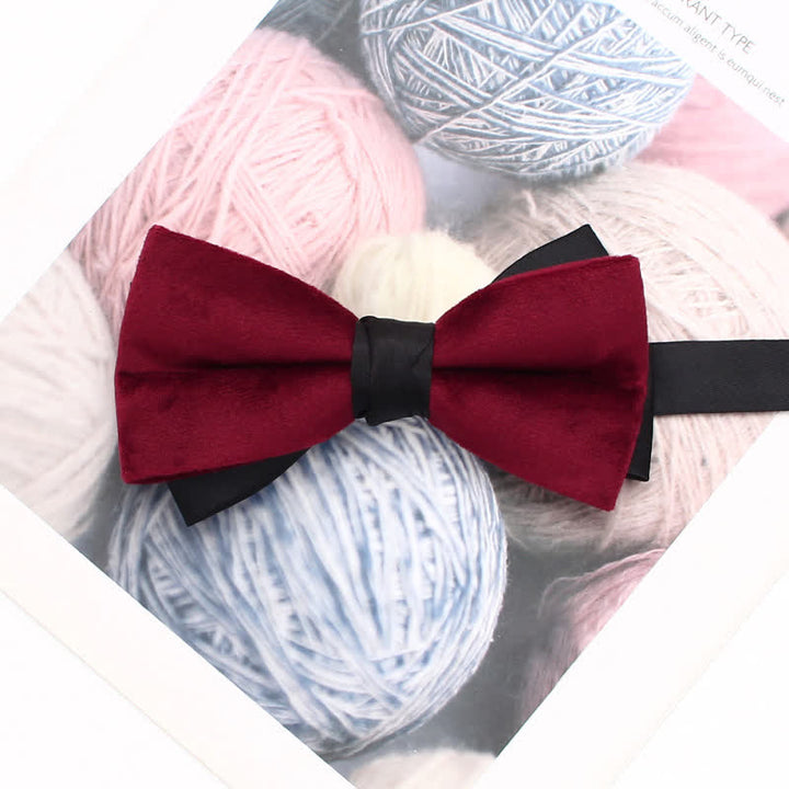 Men's Velvet Double Layered Patchwork Color Bow Tie - Red & Black - image 10