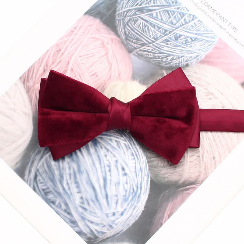 Men's Velvet Double Layered Patchwork Color Bow Tie - DarkRed - image 9