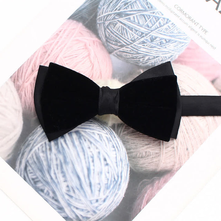 Men's Velvet Double Layered Patchwork Color Bow Tie - Black - image 12
