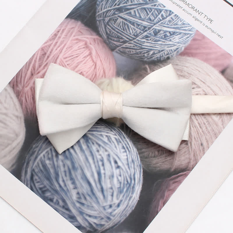 Men's Velvet Double Layered Patchwork Color Bow Tie - White - image 5