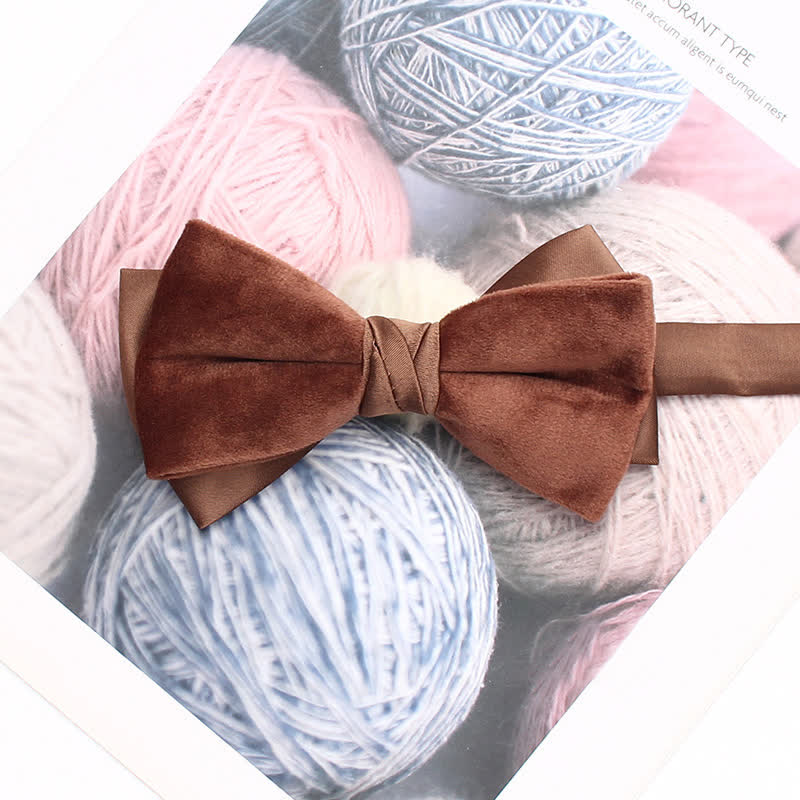 Men's Velvet Double Layered Patchwork Color Bow Tie - SaddleBrown - image 7