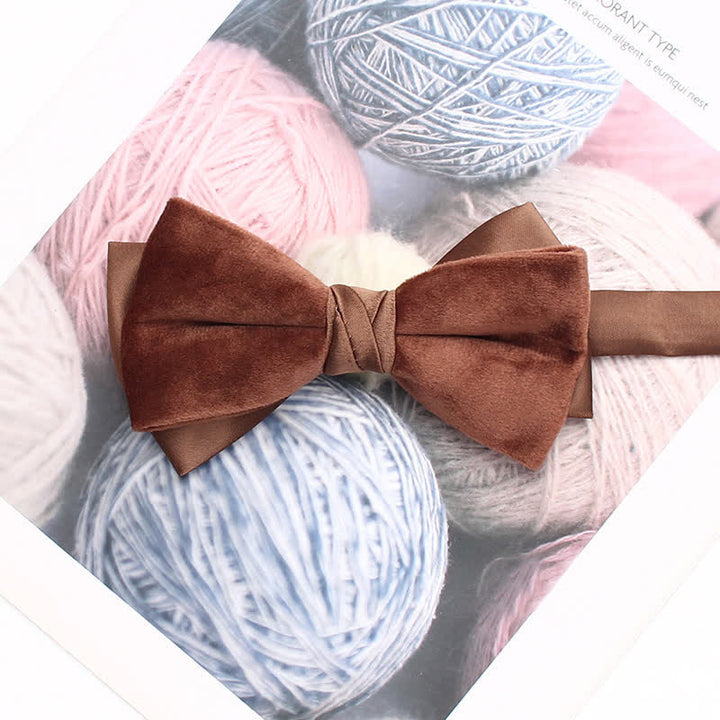 Men's Velvet Double Layered Patchwork Color Bow Tie - SaddleBrown - image 7